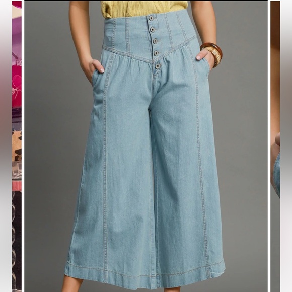 Umgee Light Blue Wide-Leg Denim Pants - Picture 1 of 5